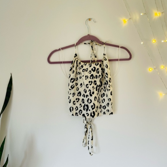 Reformation Wade 100% Silk Snow Leopard Satin Halter Top L - Picture 3 of 7